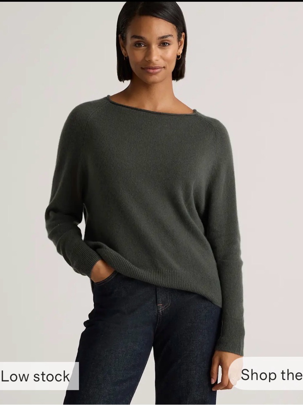 Quince Forest Floor Green Boatneck Cashmere Sweater - Medium (243) - Picture 6 of 10